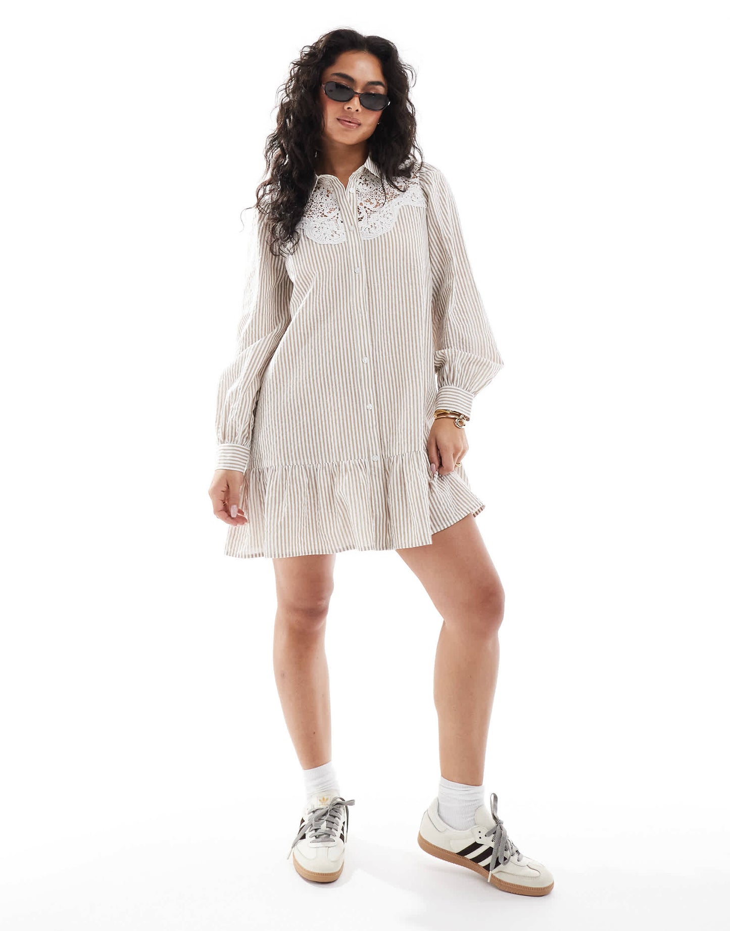 Miss Selfridge embroidered detail shirt dress in stripe print