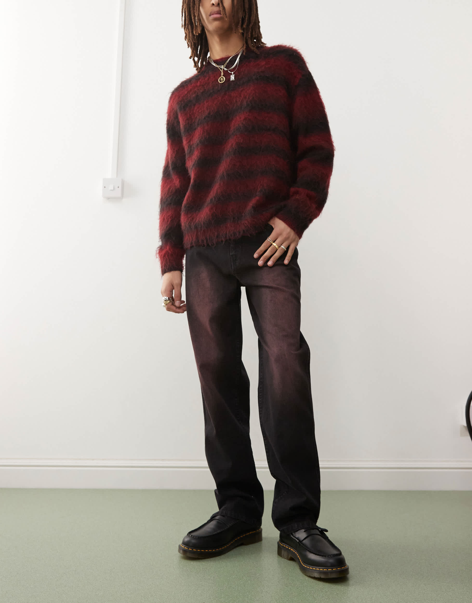 Karl Kani red colour spray denim jeans in washed black