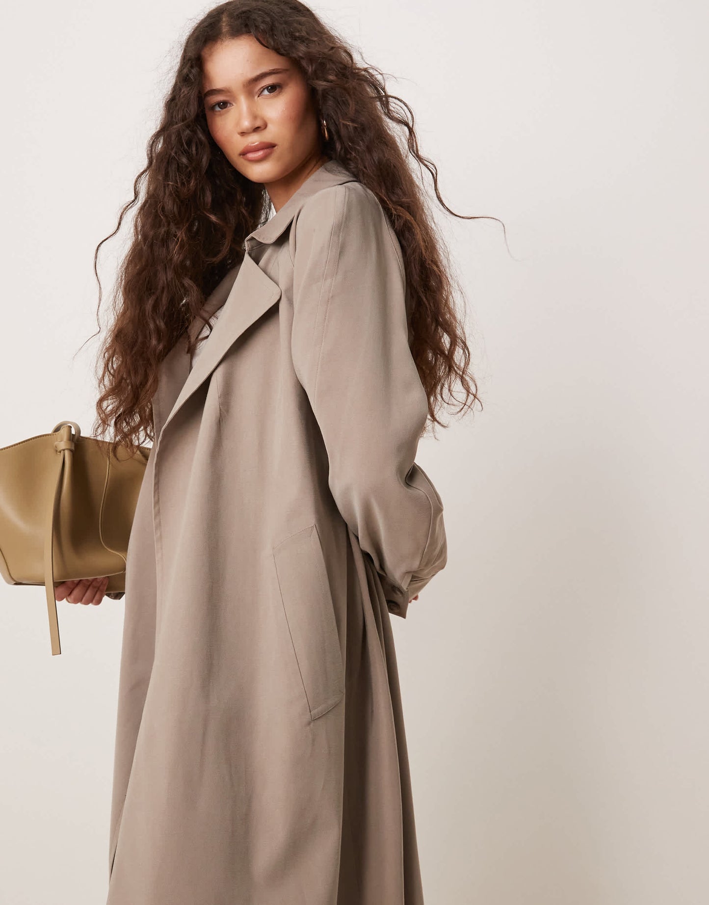 ASOS DESIGN waterfall collar trench coat in mushroom