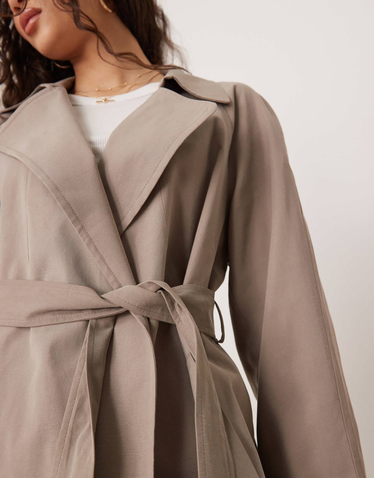 ASOS DESIGN waterfall collar trench coat in mushroom