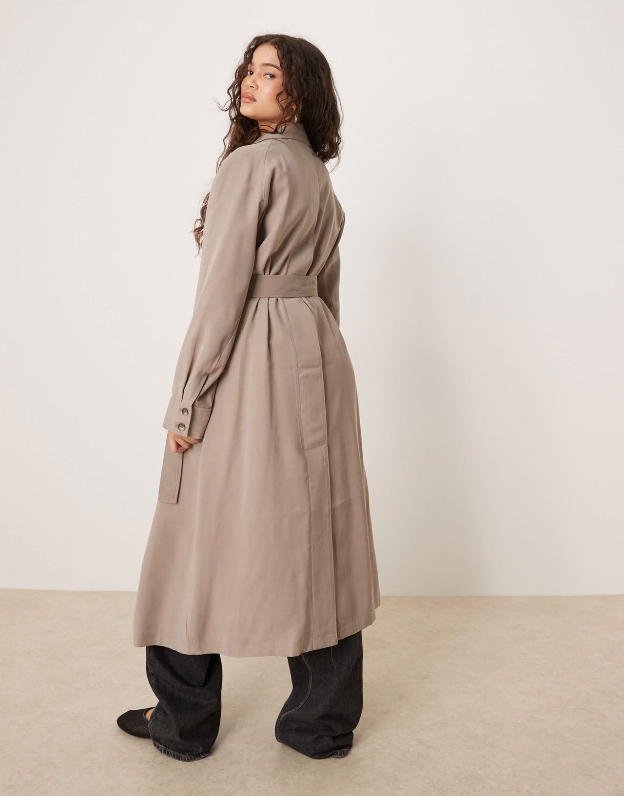 ASOS DESIGN waterfall collar trench coat in mushroom