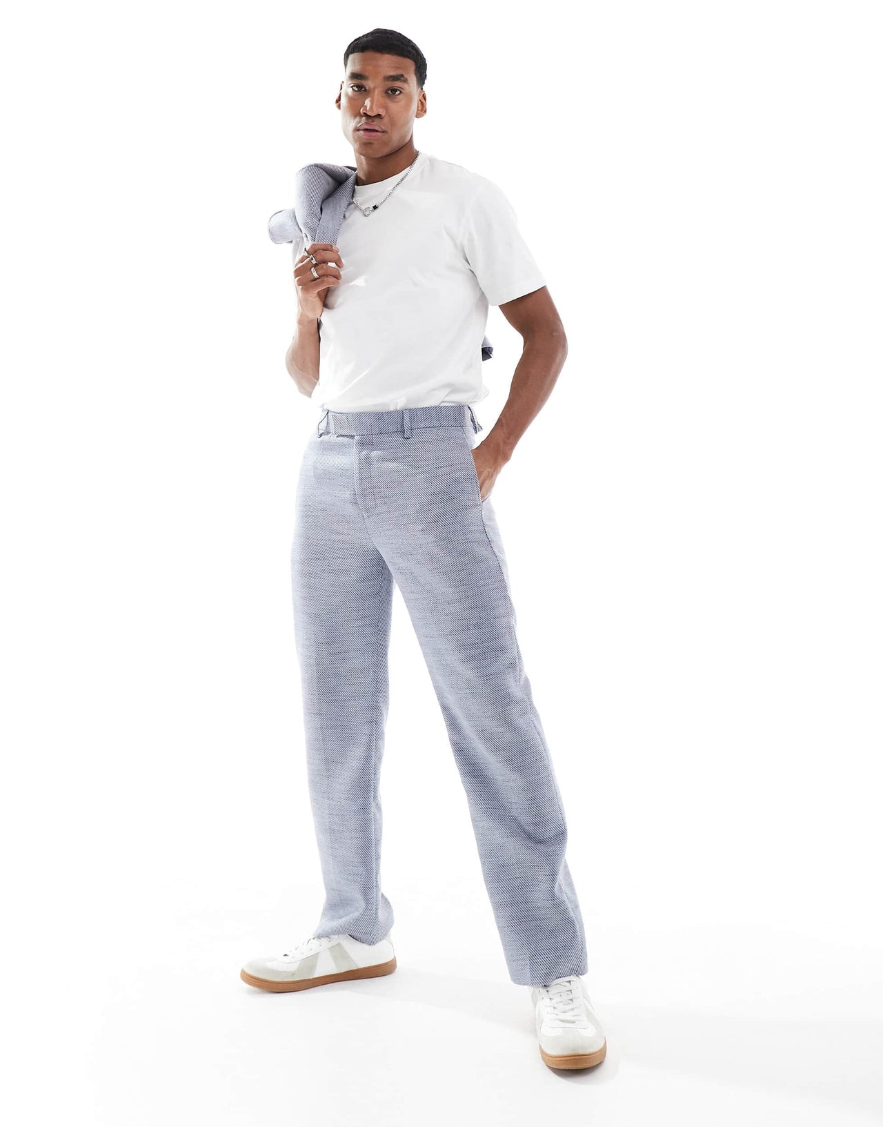 ASOS DESIGN straight leg suit trousers in blue texture