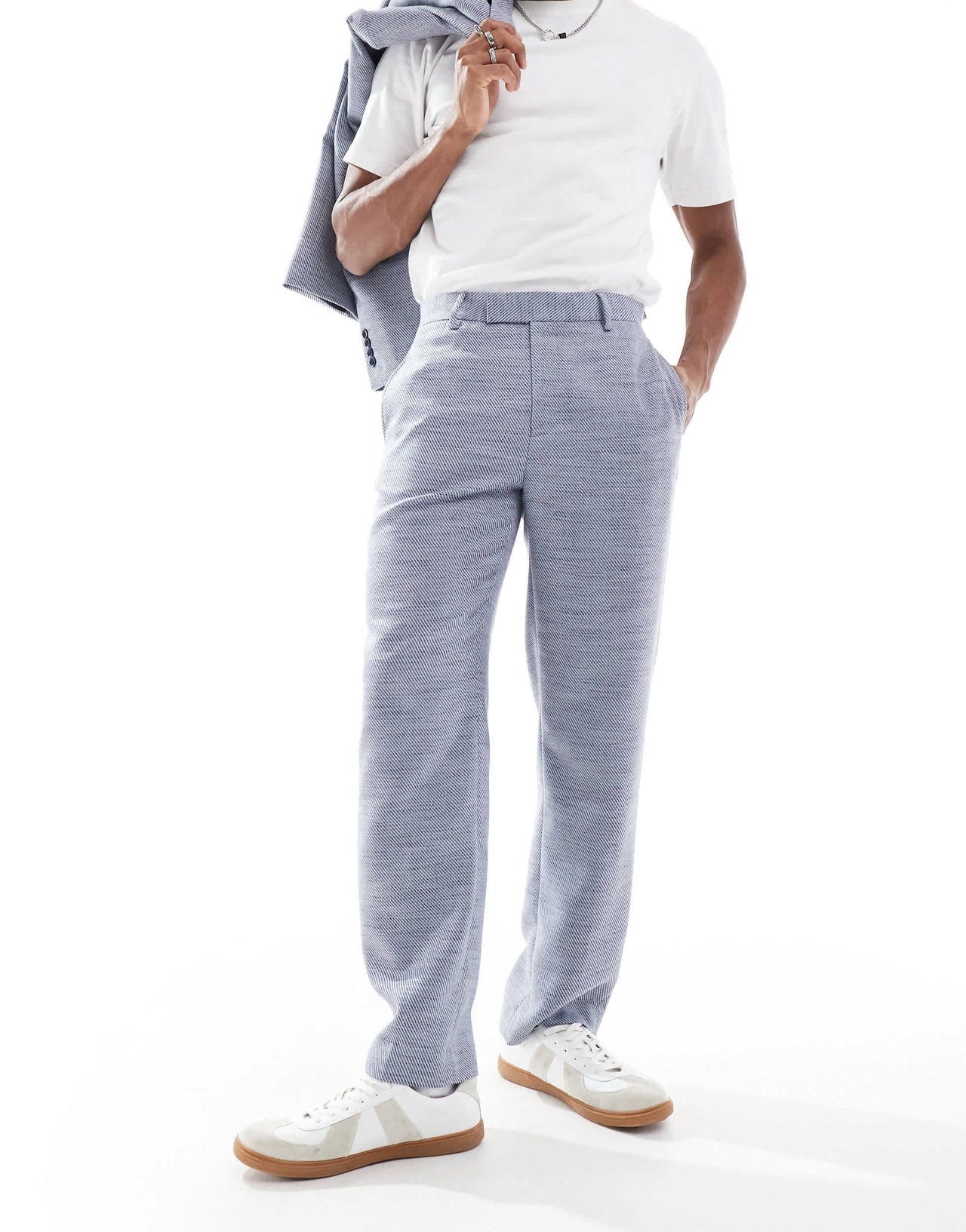 ASOS DESIGN straight leg suit trousers in blue texture