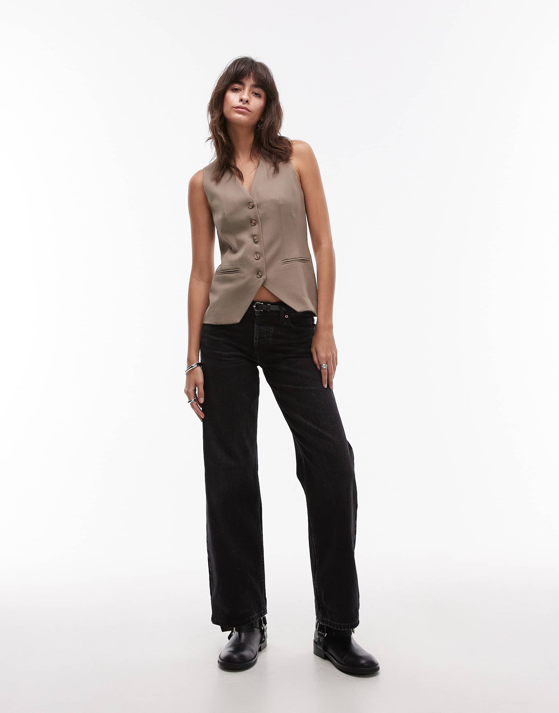 Topshop high neck button through waistcoat in warm handle