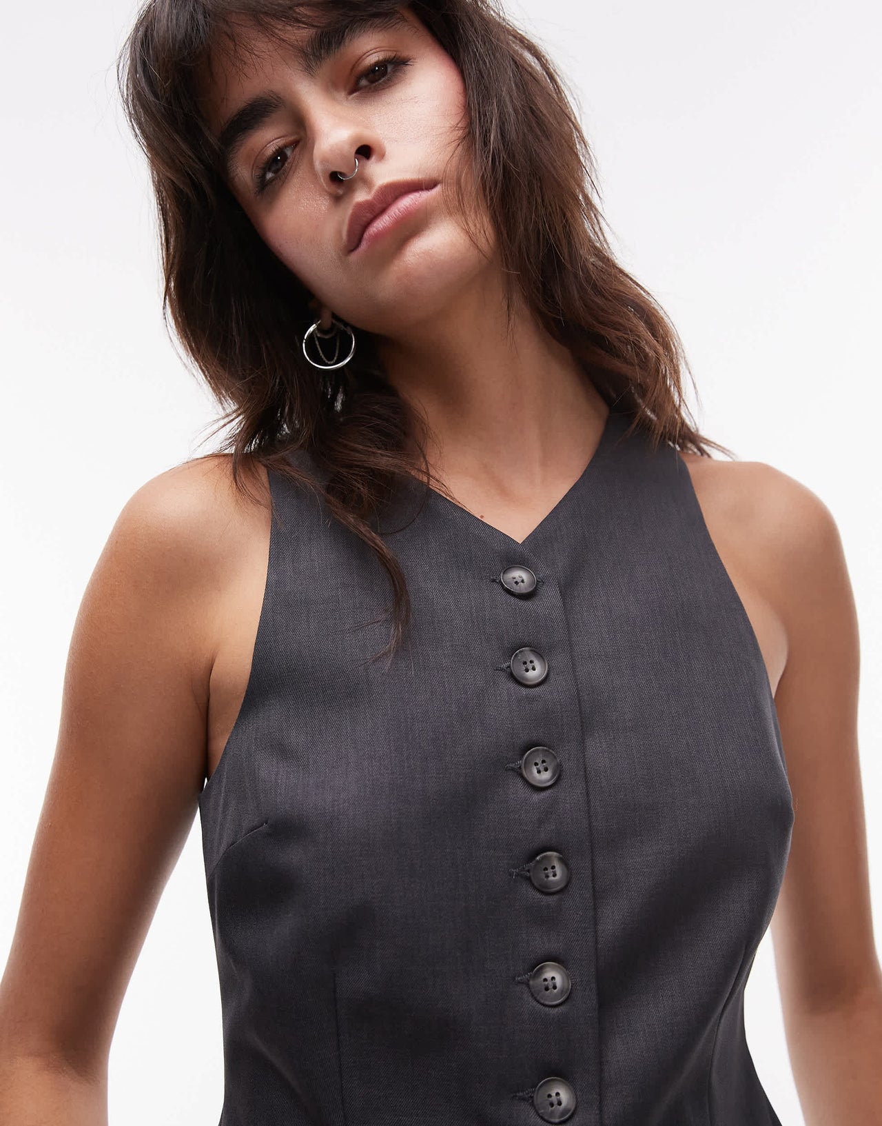 Topshop high neck cropped waistcoat in charcoal