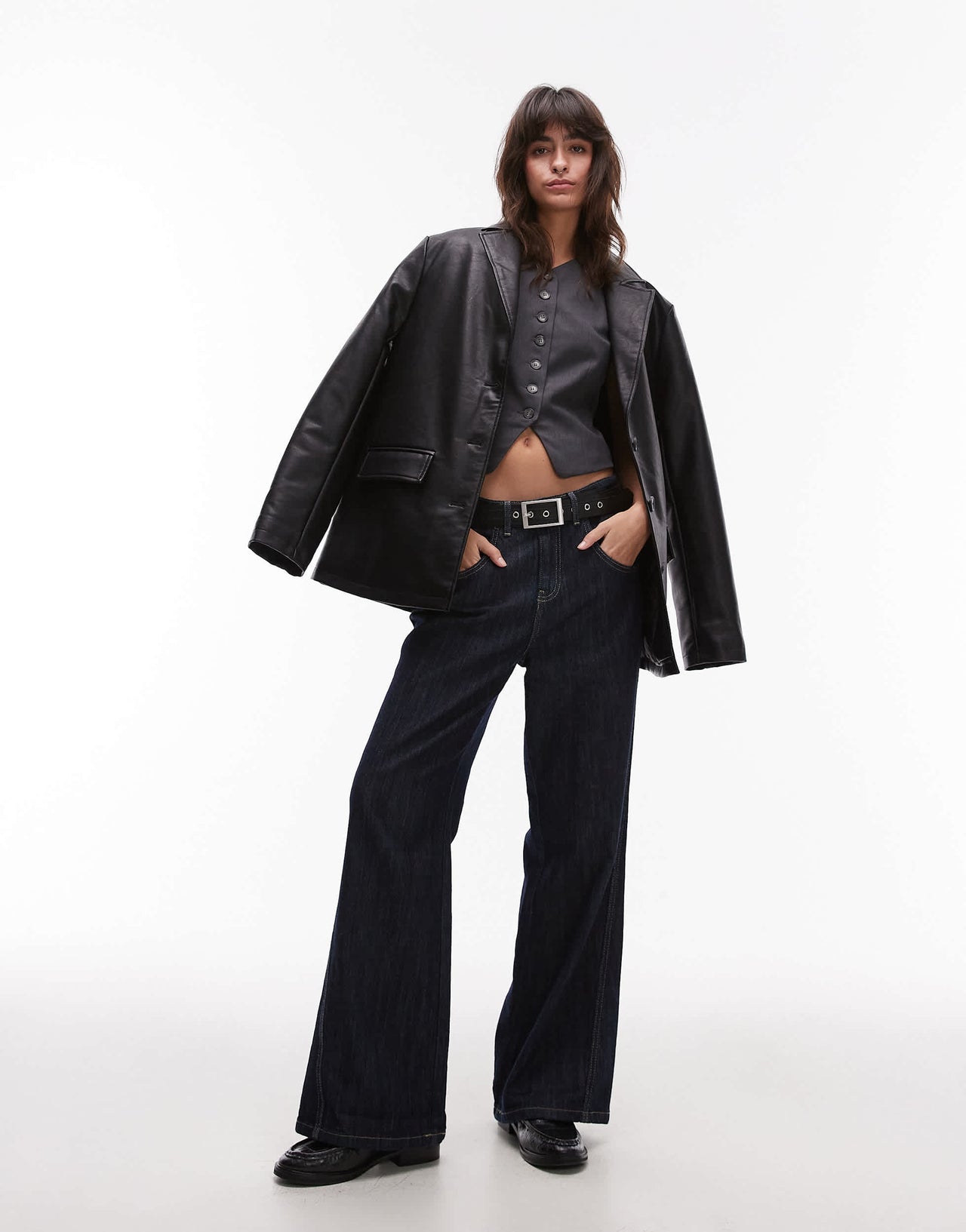 Topshop high neck cropped waistcoat in charcoal