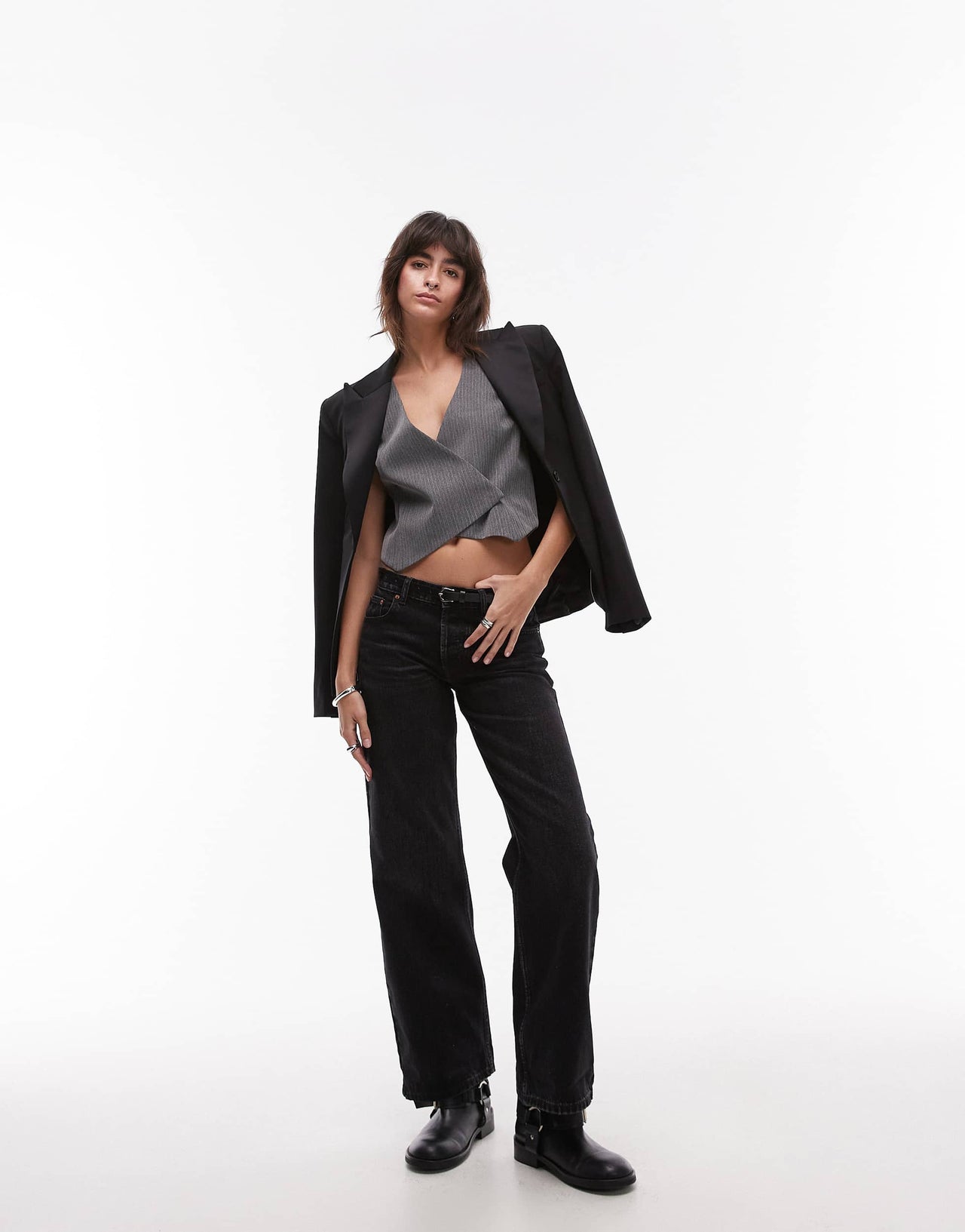 Topshop asymmetric wrap waistcoat in charcoal