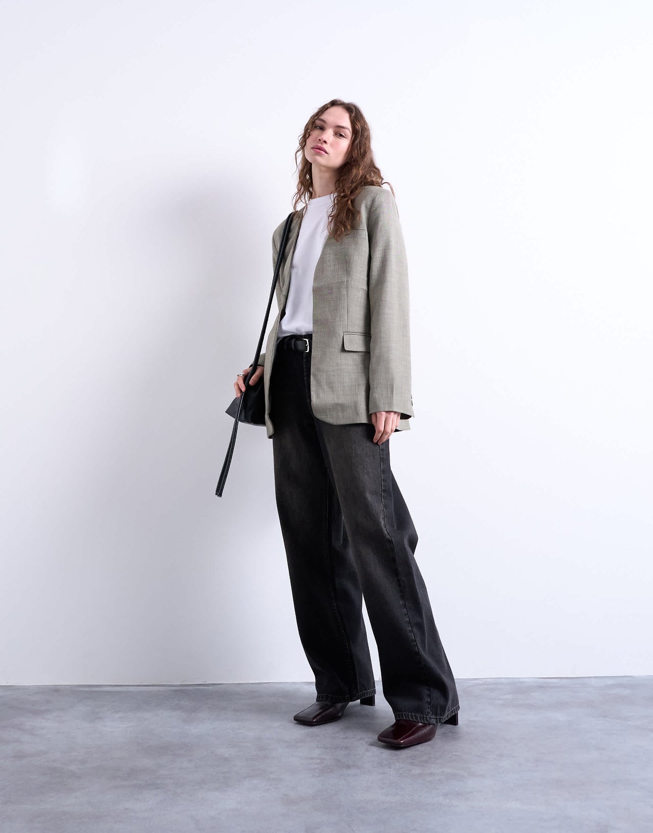 Topshop collarless chuck on blazer in grey check