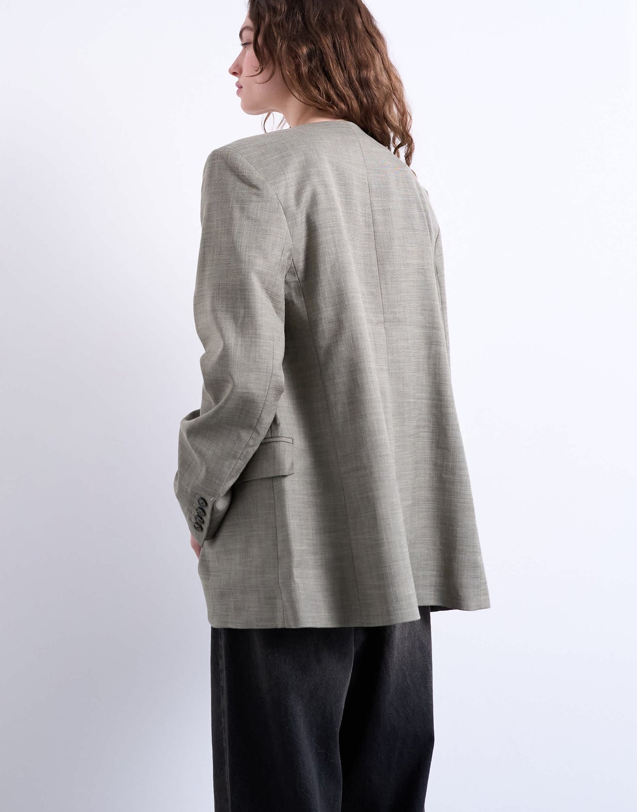 Topshop collarless chuck on blazer in grey check