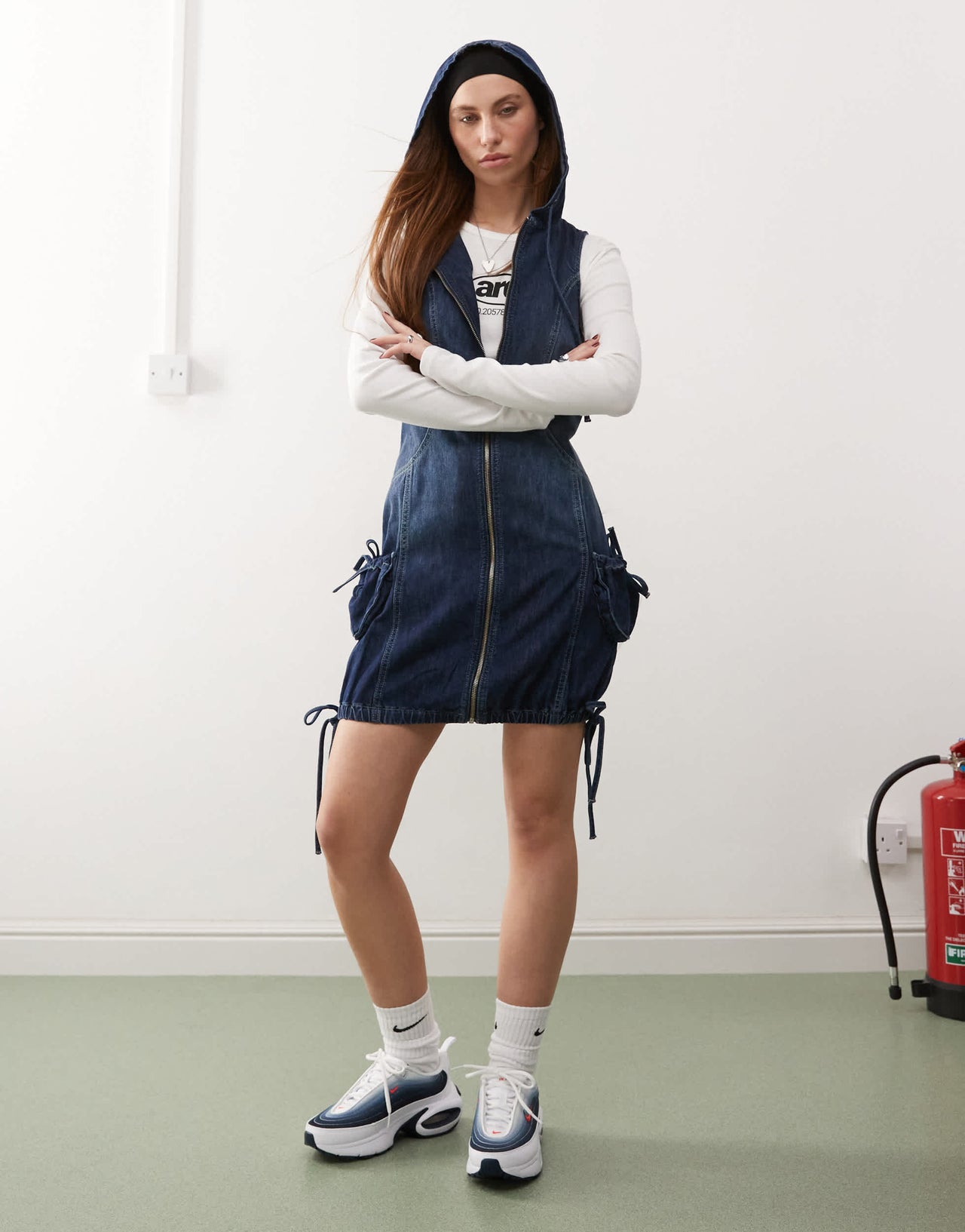 COLLUSION zip detail cargo mini dress in washed blue