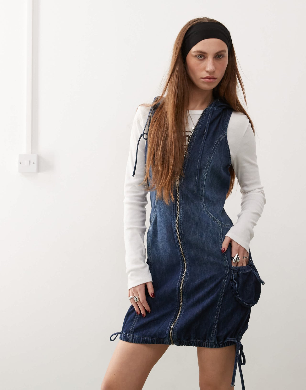 COLLUSION zip detail cargo mini dress in washed blue