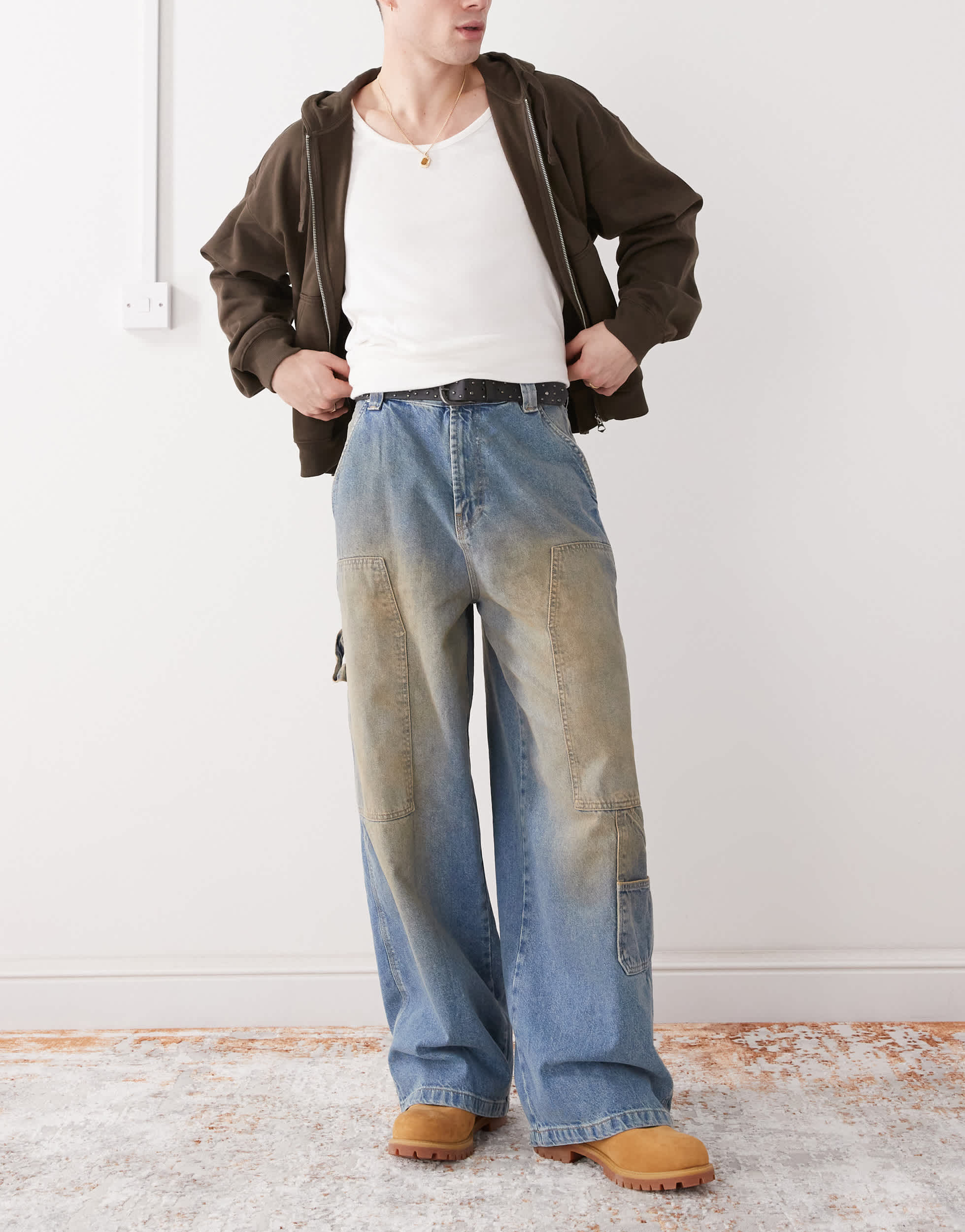 COLLUSION baggy carpenter jeans in dirty wash - MBLUE