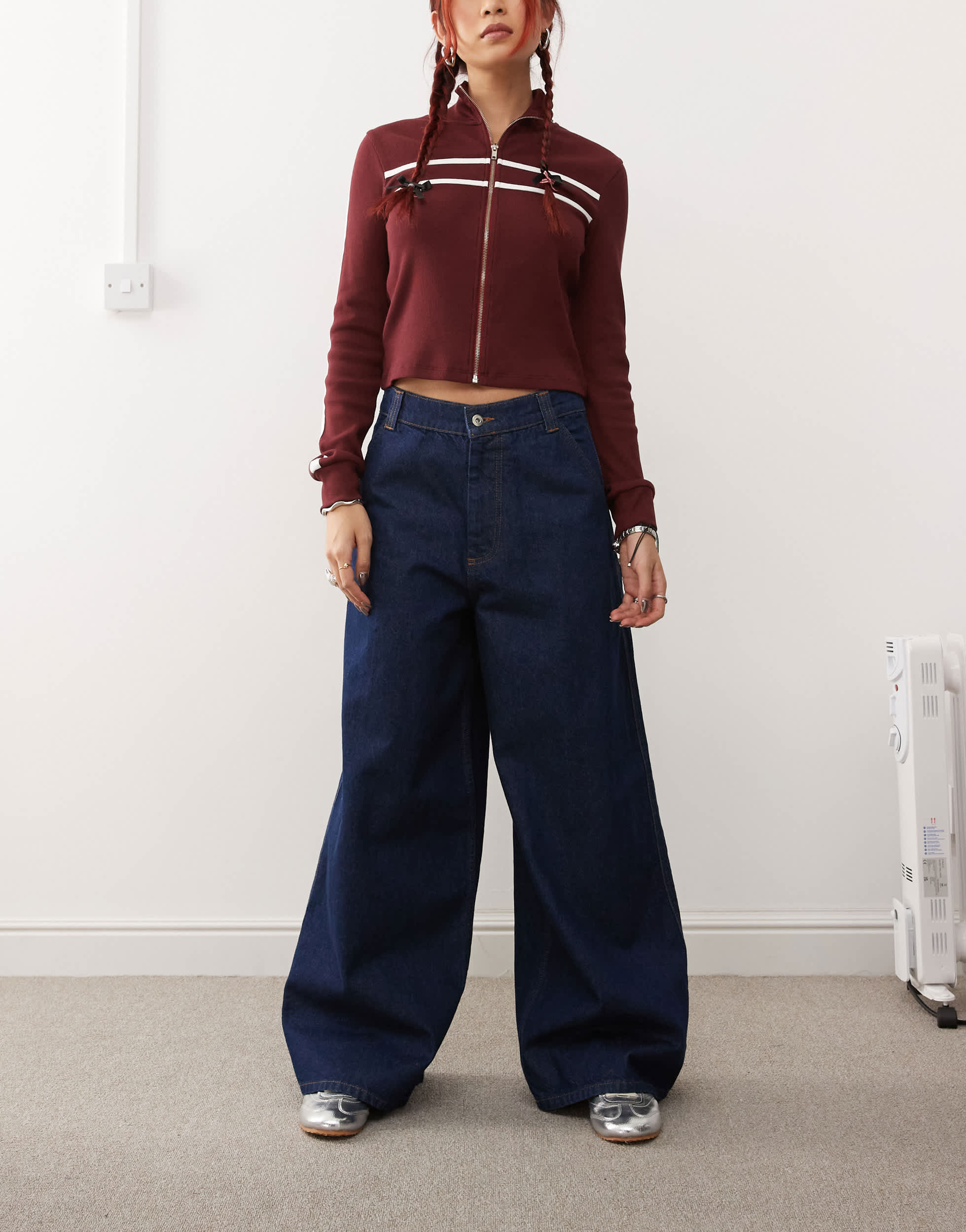 COLLUSION wide leg seam detail jeans in indigo