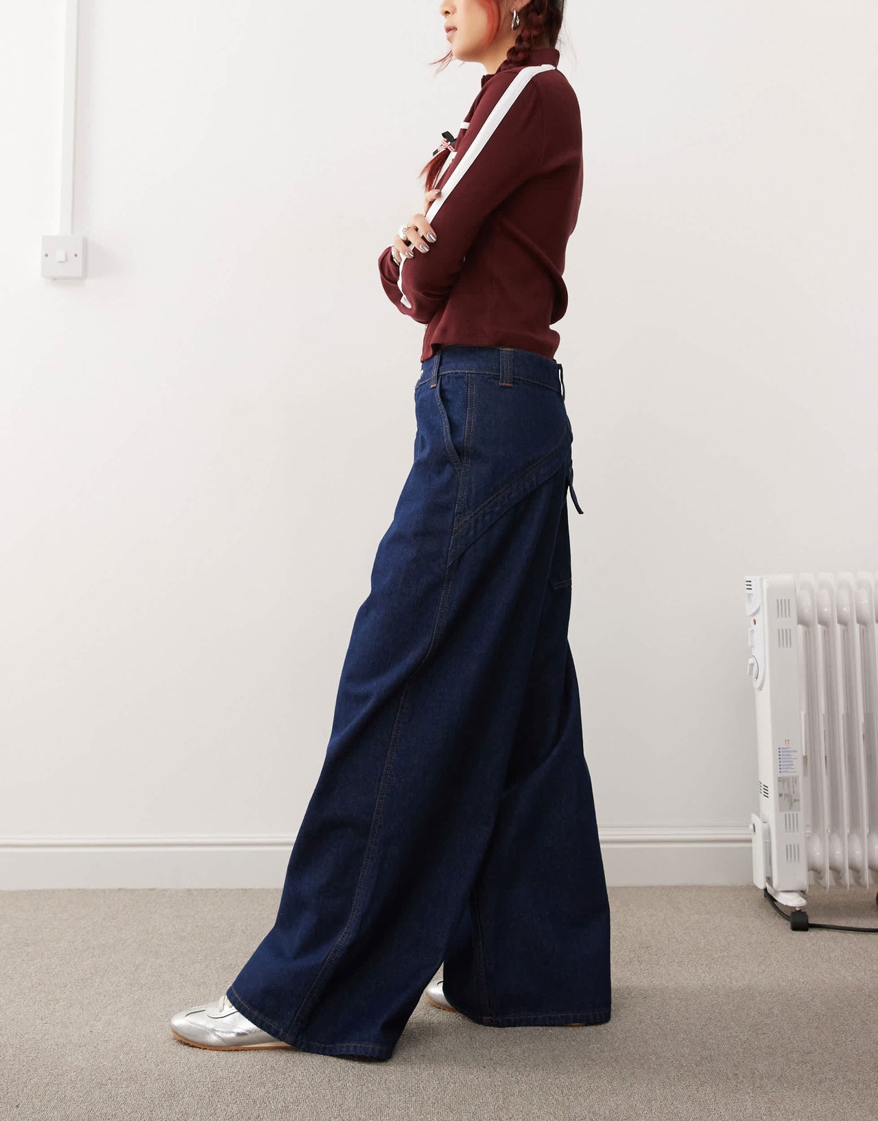 COLLUSION wide leg seam detail jeans in indigo