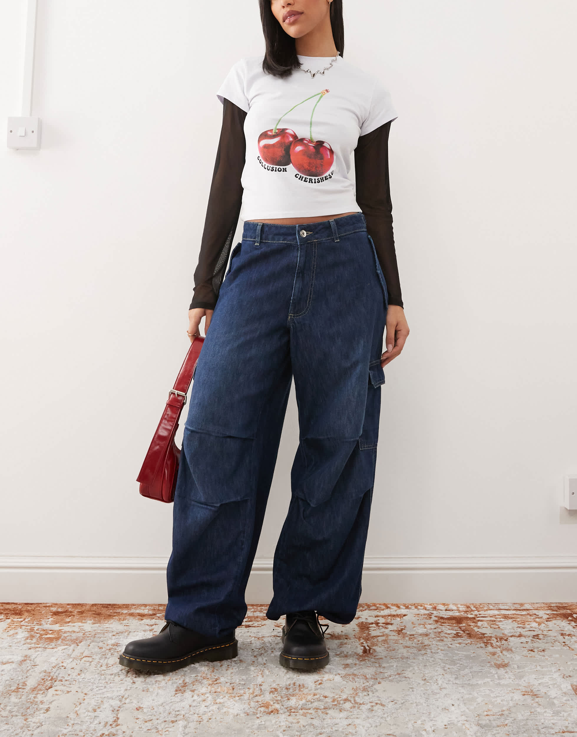 COLLUSION X004 balloon cargo jeans in washed blue - MBLUE