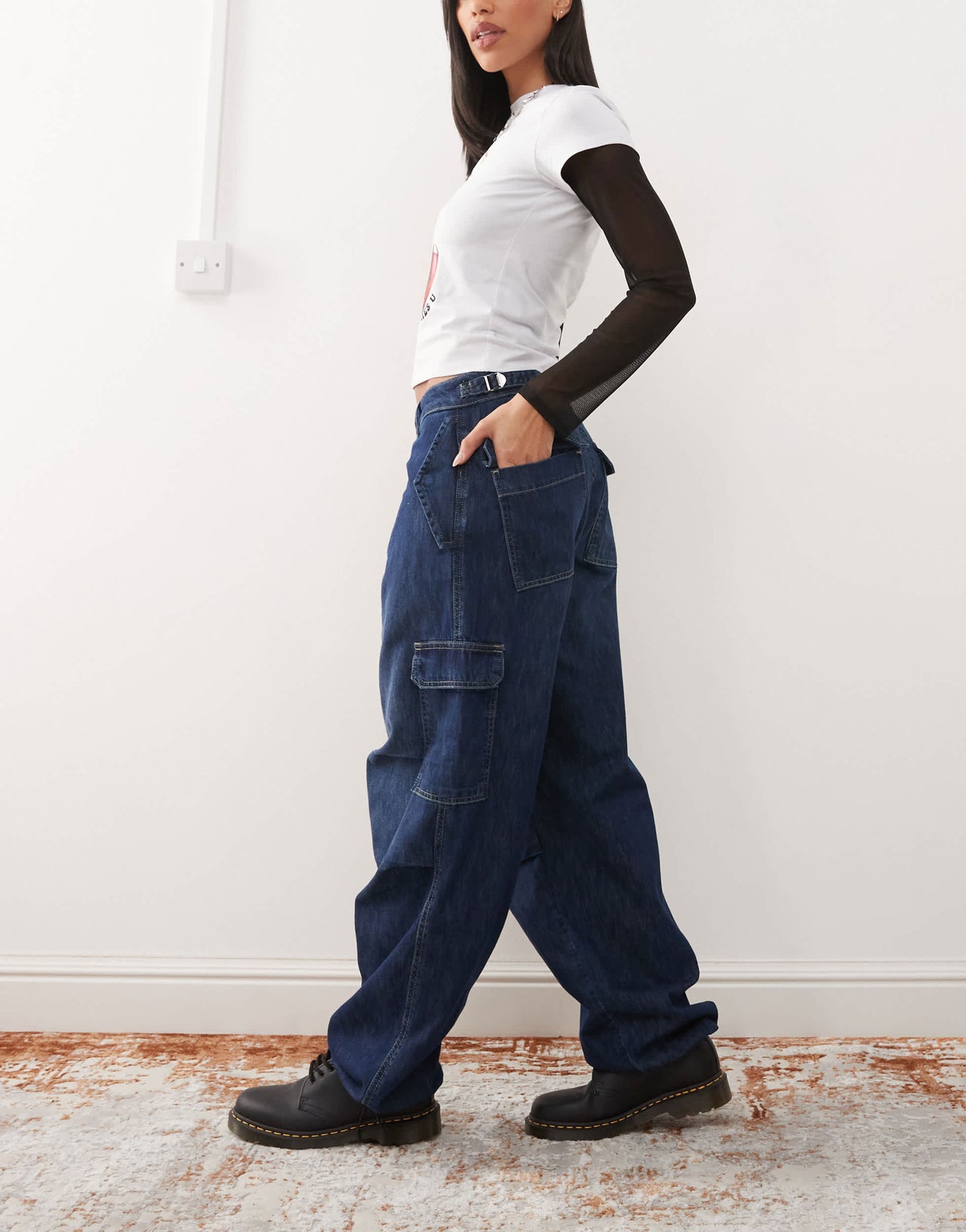 COLLUSION X004 balloon cargo jeans in washed blue - MBLUE