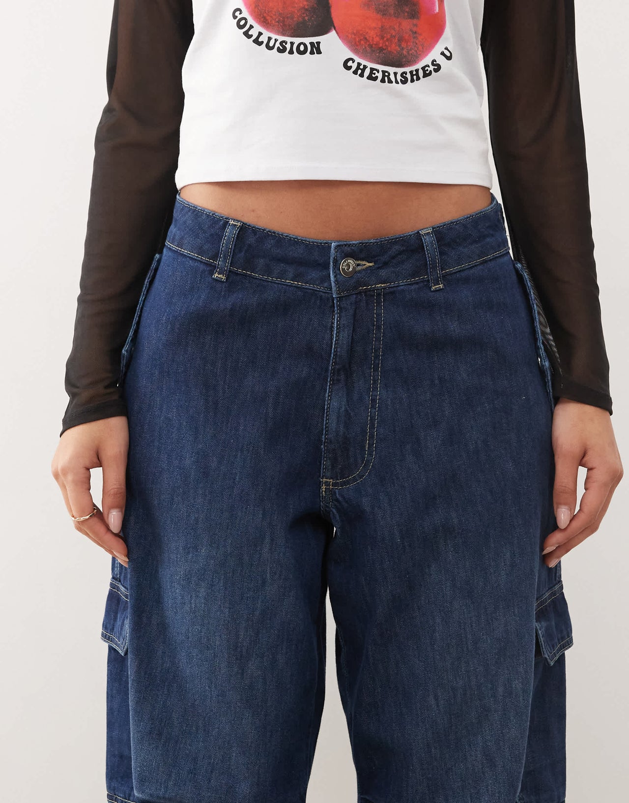 COLLUSION X004 balloon cargo jeans in washed blue - MBLUE