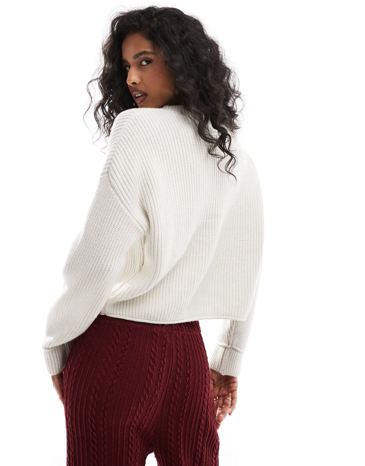 Pull&Bear ribbed knitted jumper in ecru