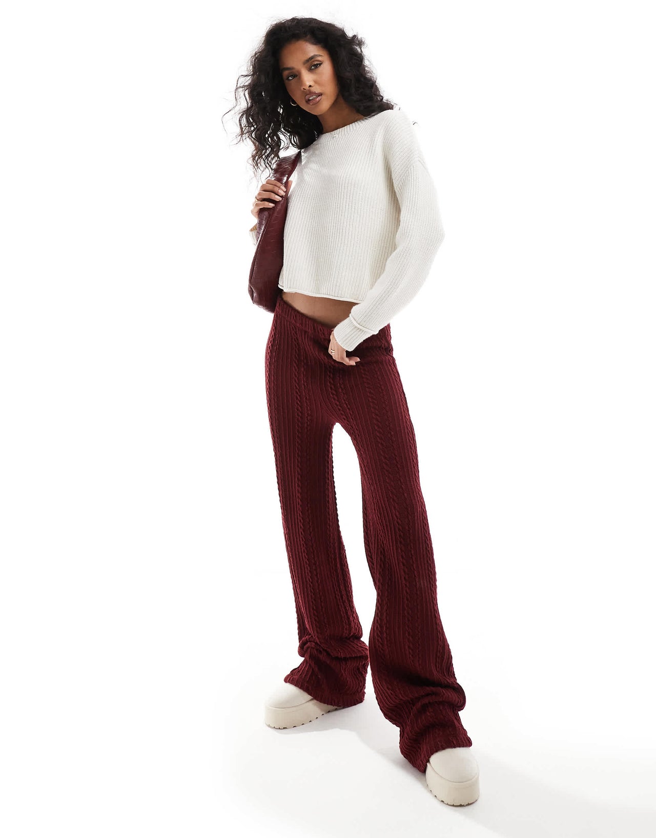 Pull&Bear ribbed knitted jumper in ecru