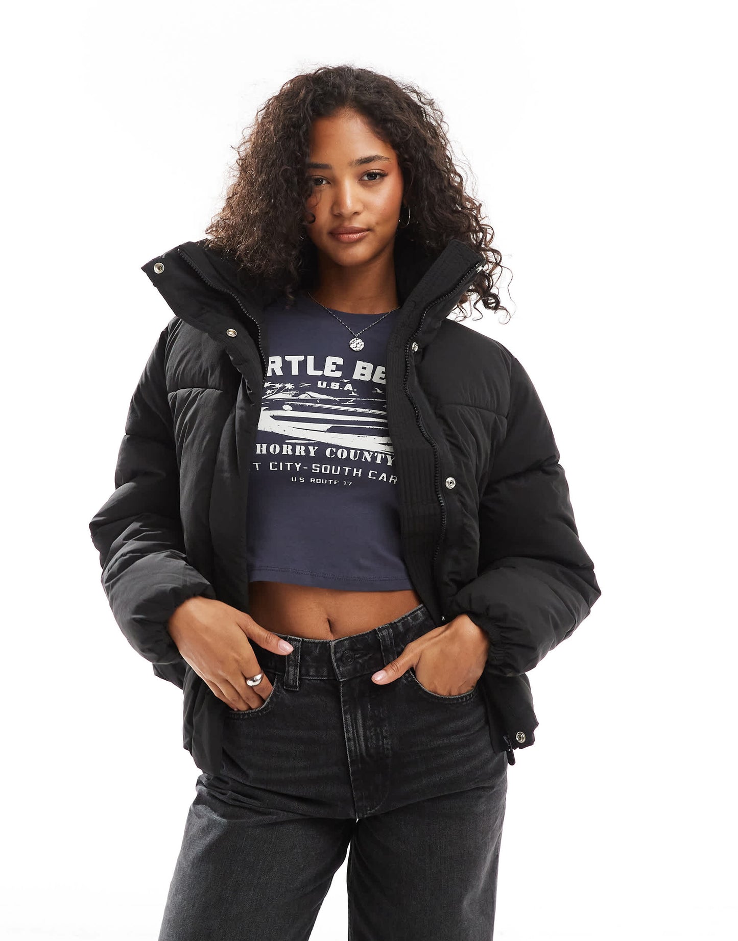 Pull&Bear padded puffer jacket in black