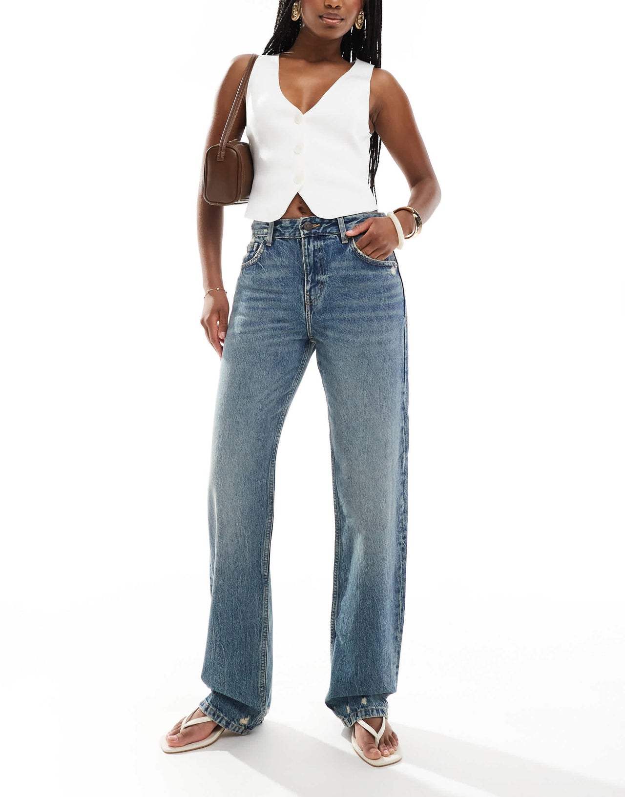 Pull&Bear mid rise straight jean in washed blue