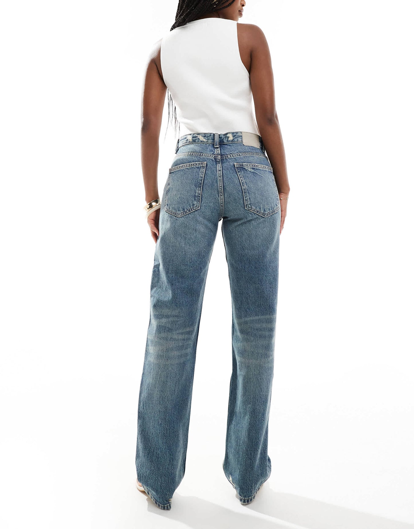 Pull&Bear mid rise straight jean in washed blue