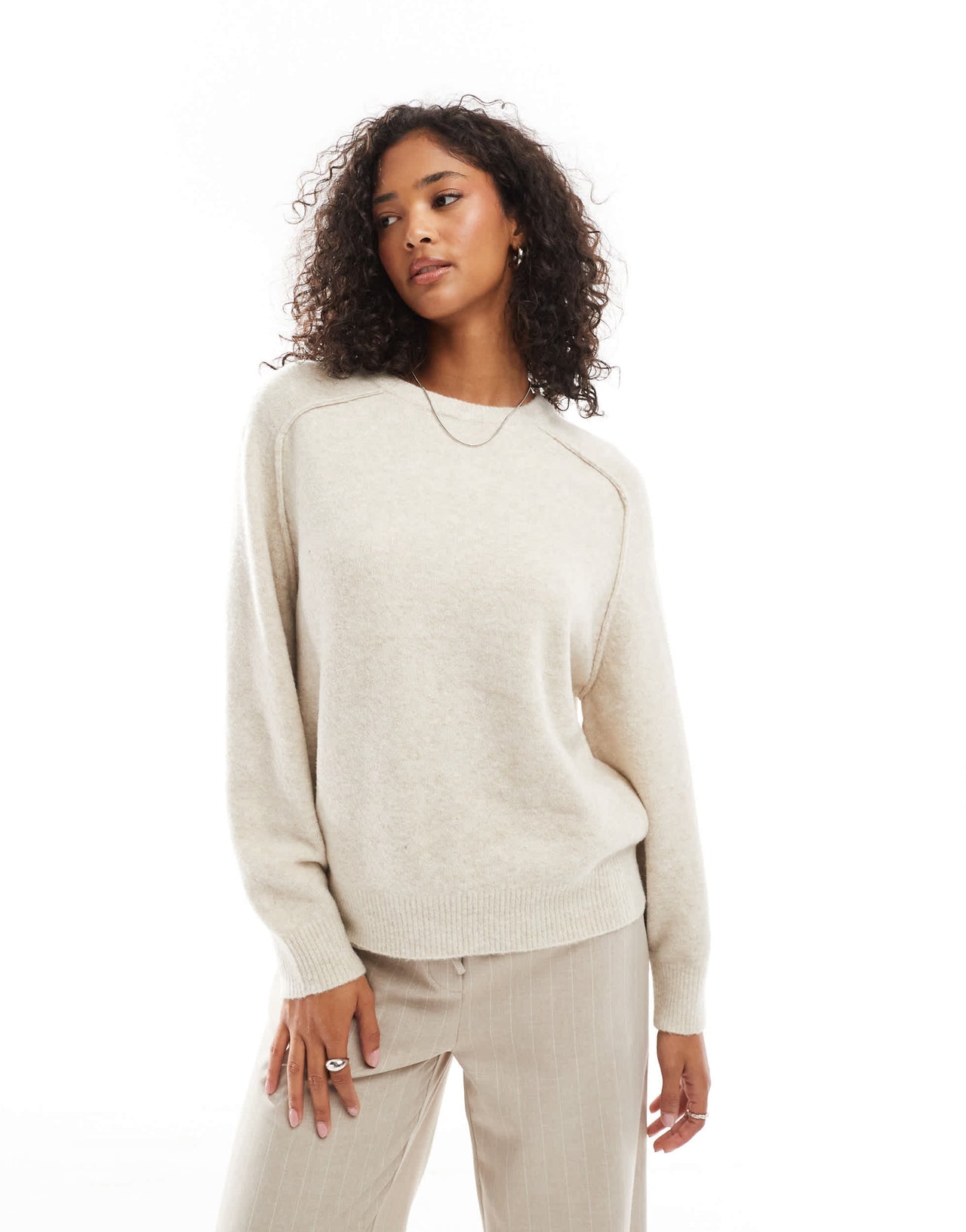 Pull&Bear oversized knitted jumper in sand