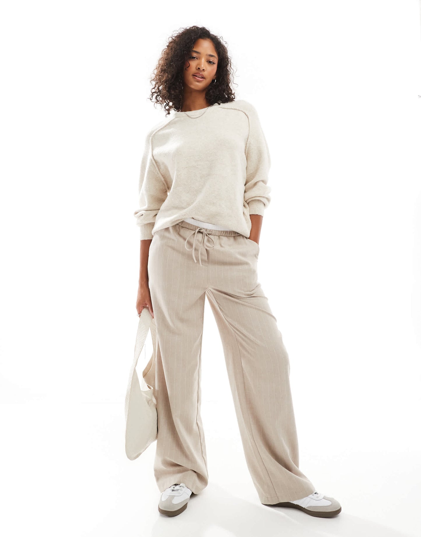 Pull&Bear oversized knitted jumper in sand