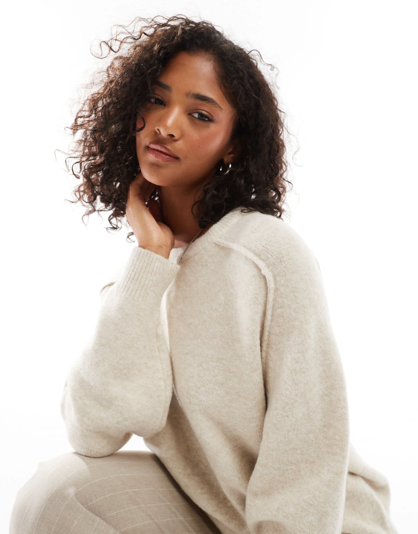 Pull&Bear oversized knitted jumper in sand