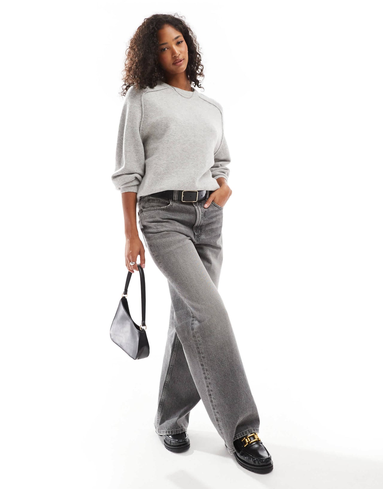 Pull&Bear oversized knitted jumper in grey