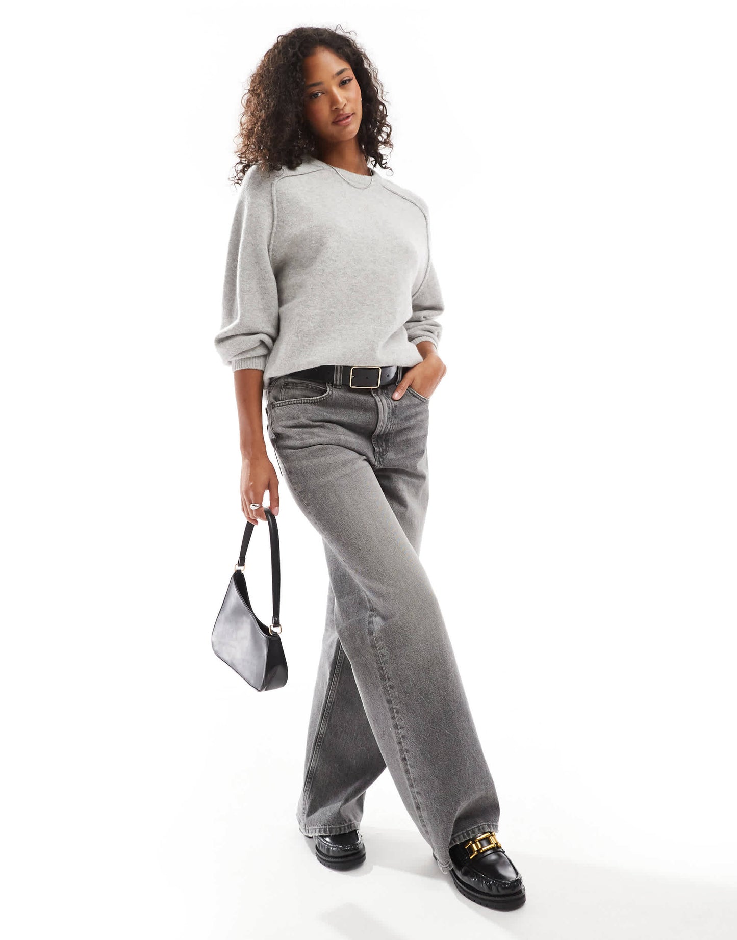 Pull&Bear oversized knitted jumper in grey