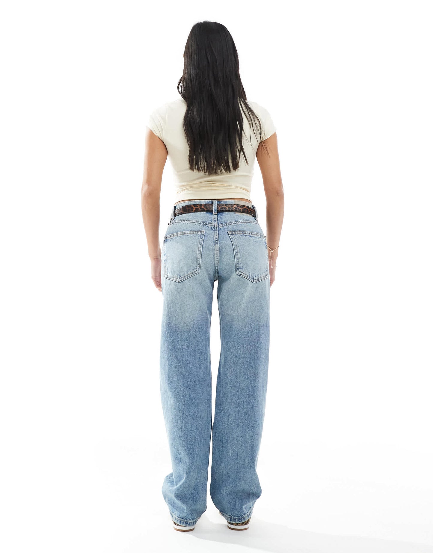 Pull&Bear Petite mid rise straight leg jeans in medium blue