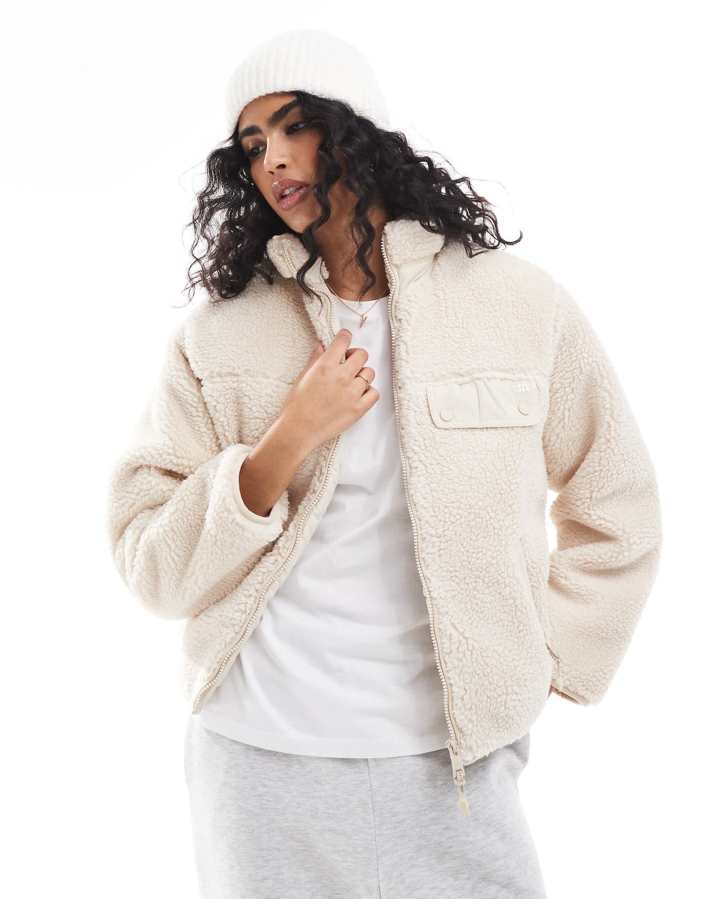 Pull&Bear zip up fleece in beige