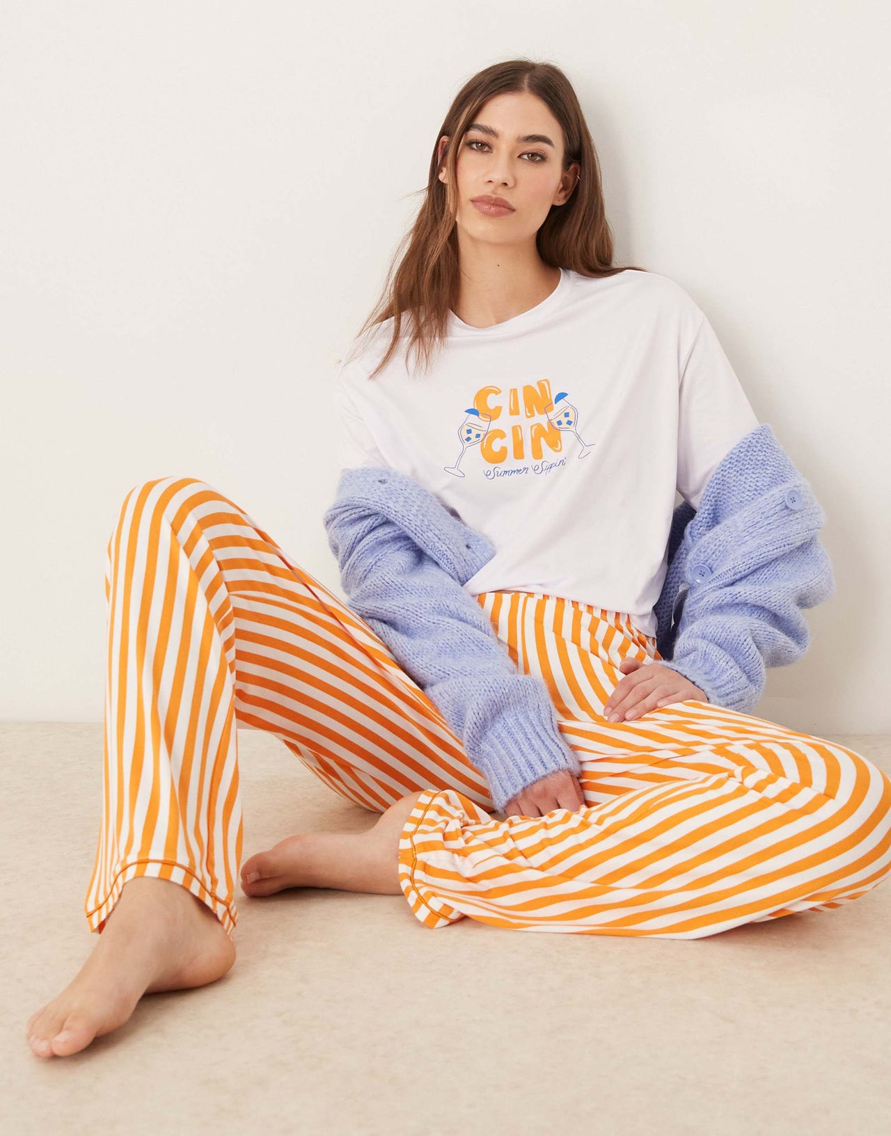 Urban Threads co-ord trousers with orange stripe print