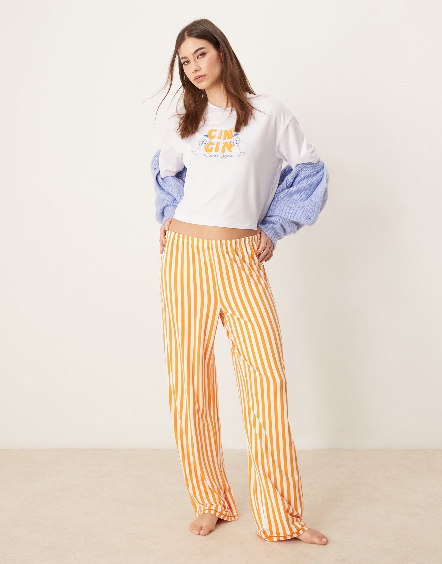 Urban Threads co-ord trousers with orange stripe print