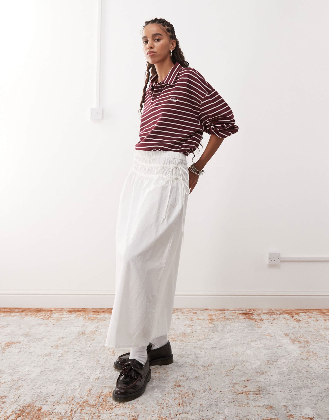 Reclaimed Vintage western midi skirt with tie sides in white poplin