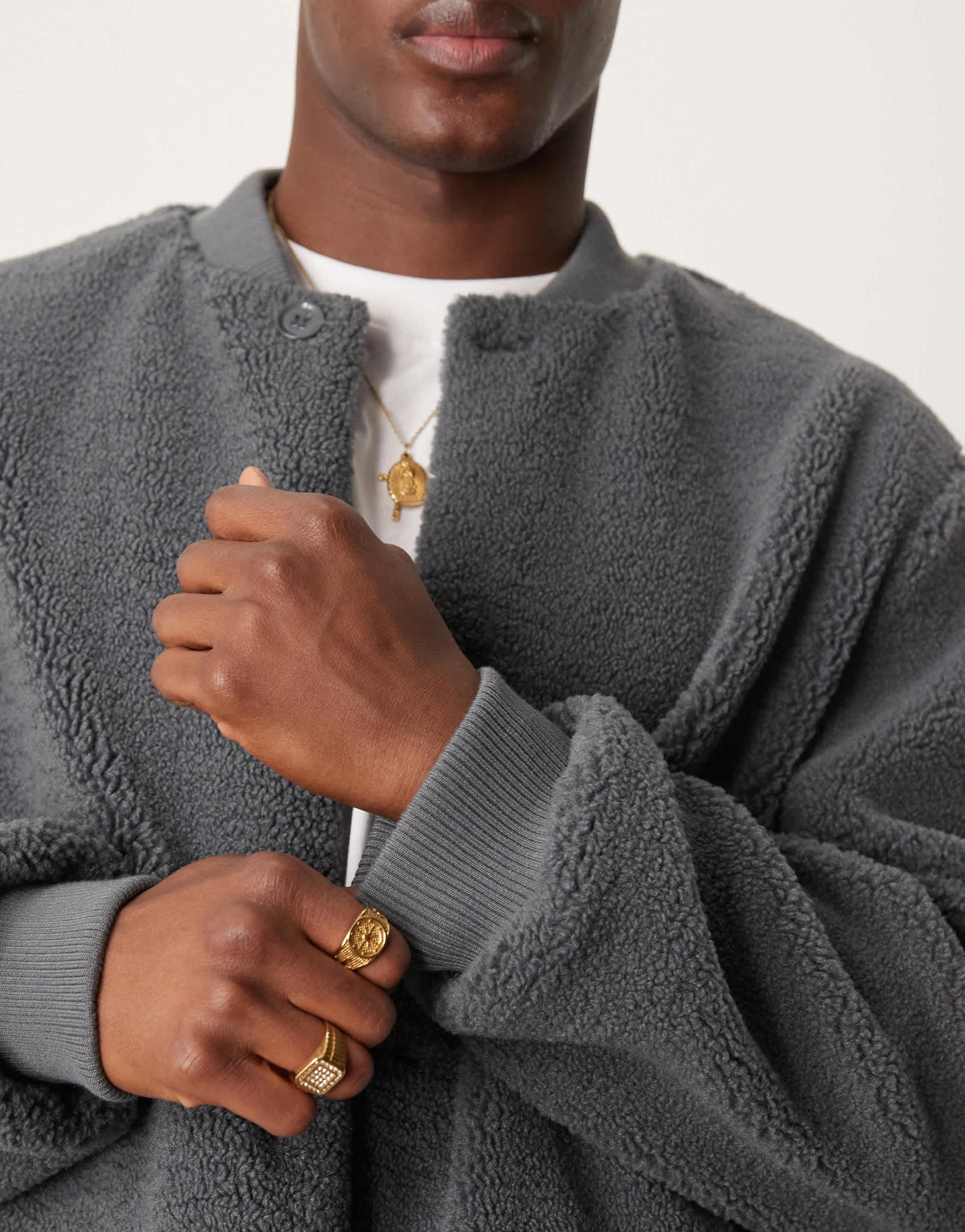 New Look oversized borg bomber jacket in dark grey