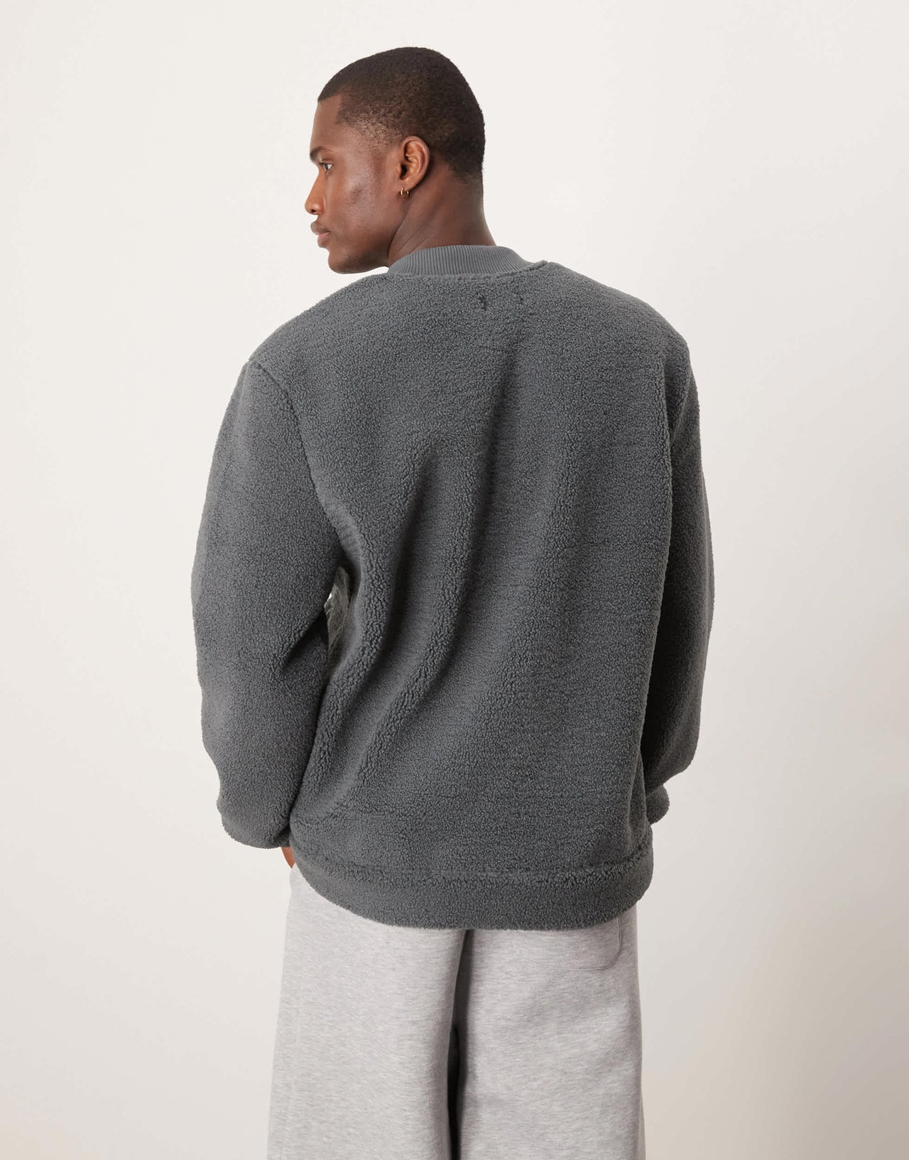New Look oversized borg bomber jacket in dark grey