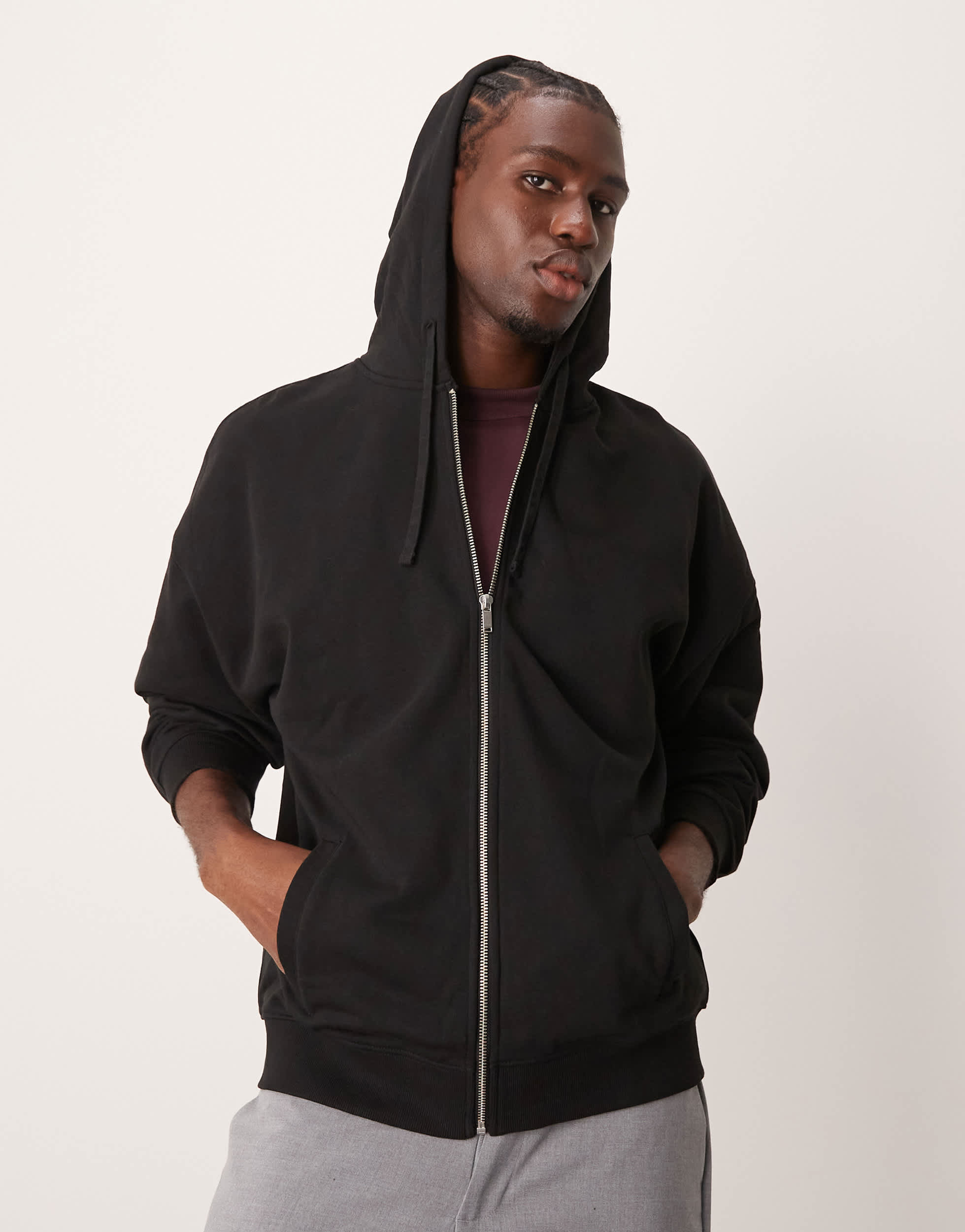 New Look zip through oversized hoodie in black