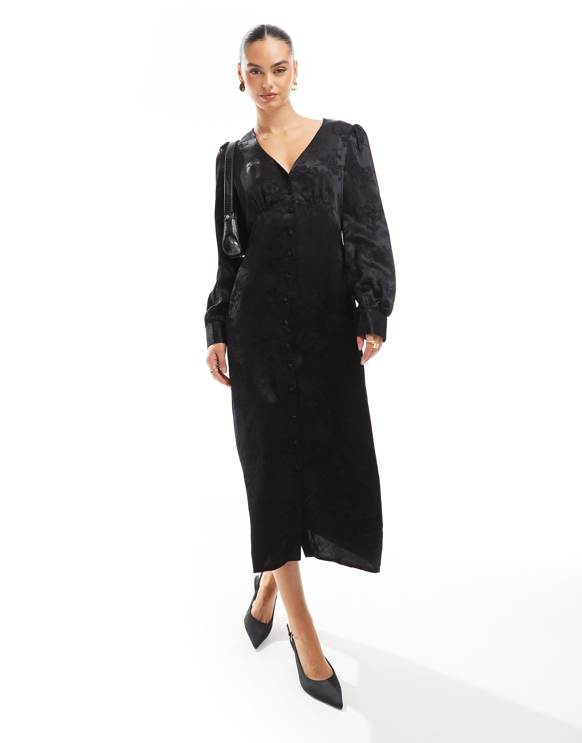 Nobody's Child Tasha satin maxi dress in floral black jacquard