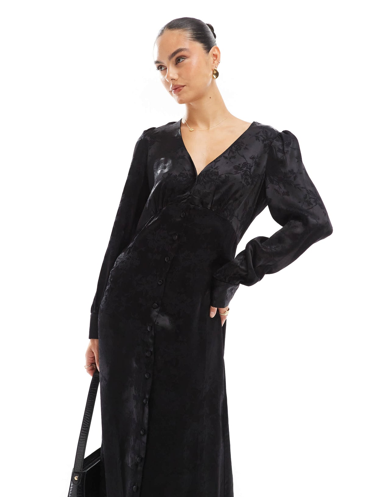 Nobody's Child Tasha satin maxi dress in floral black jacquard