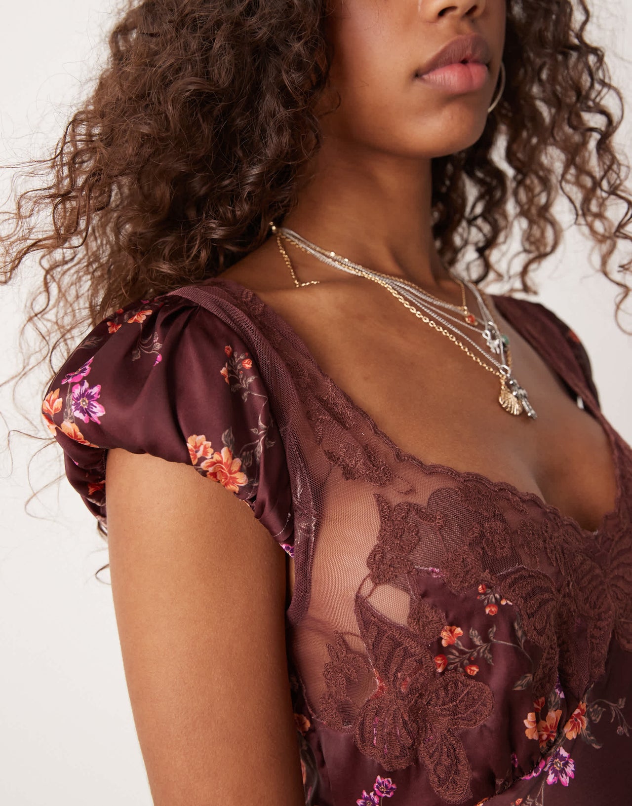 Free People butterfly babe floral print satin midaxi dress in brown