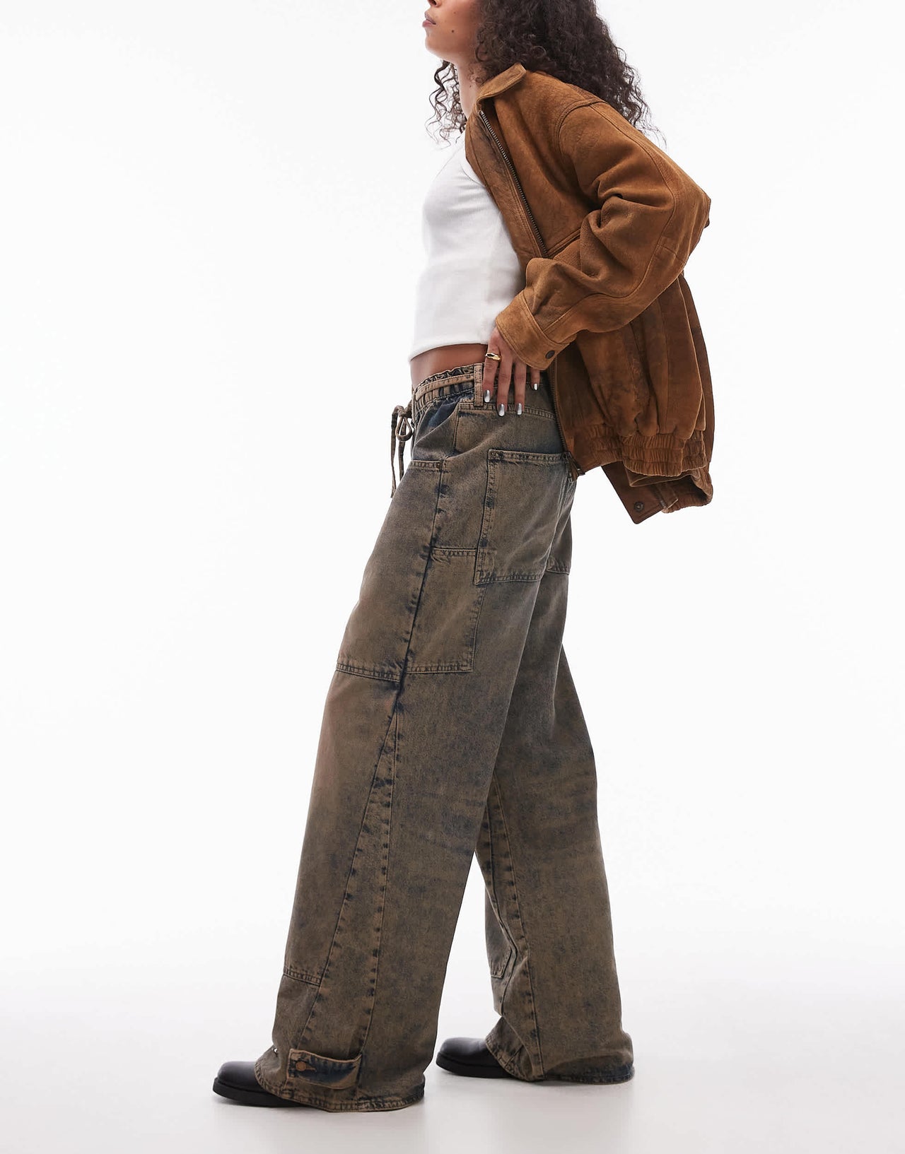 Free People outlaw wide leg distressed jean in memphis brown