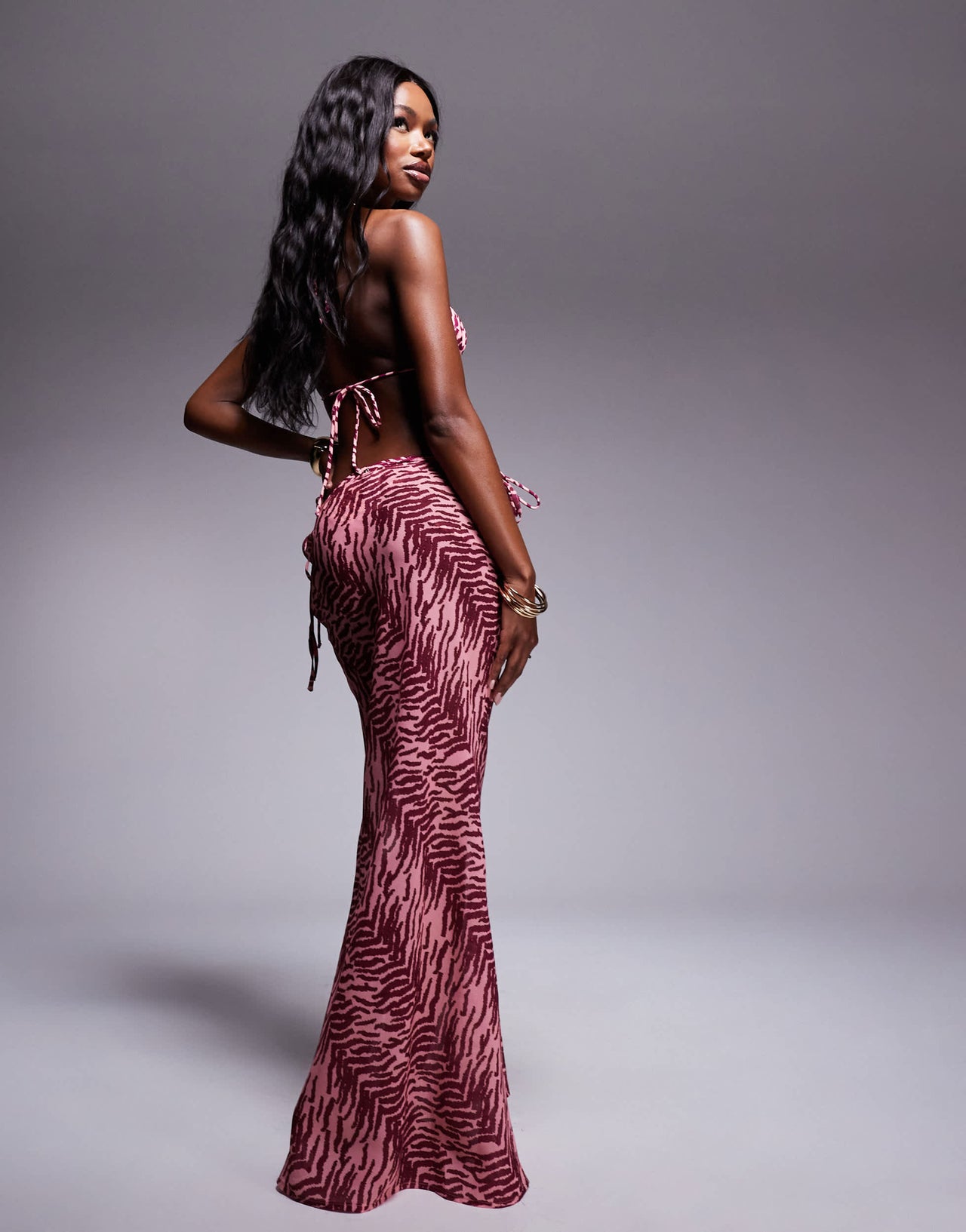 Candypants zebra polygeorgette maxi beach skirt in pink