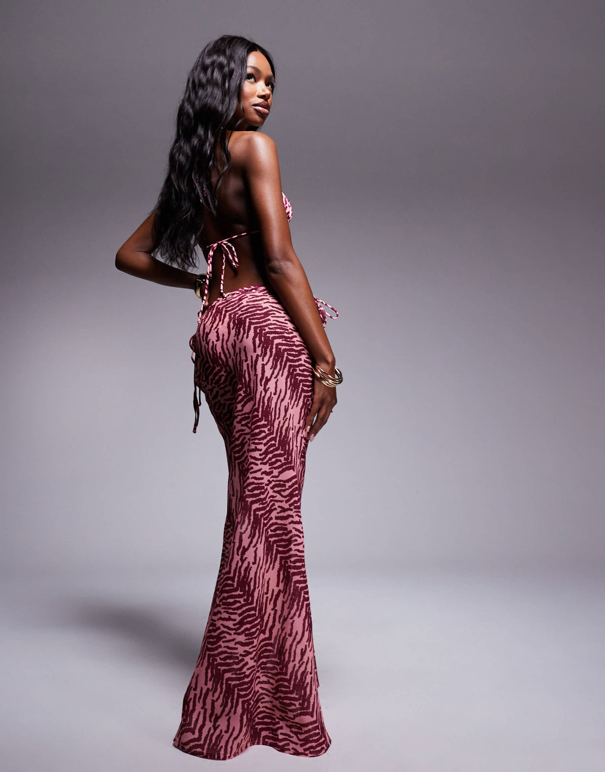 Candypants zebra polygeorgette maxi beach skirt in pink