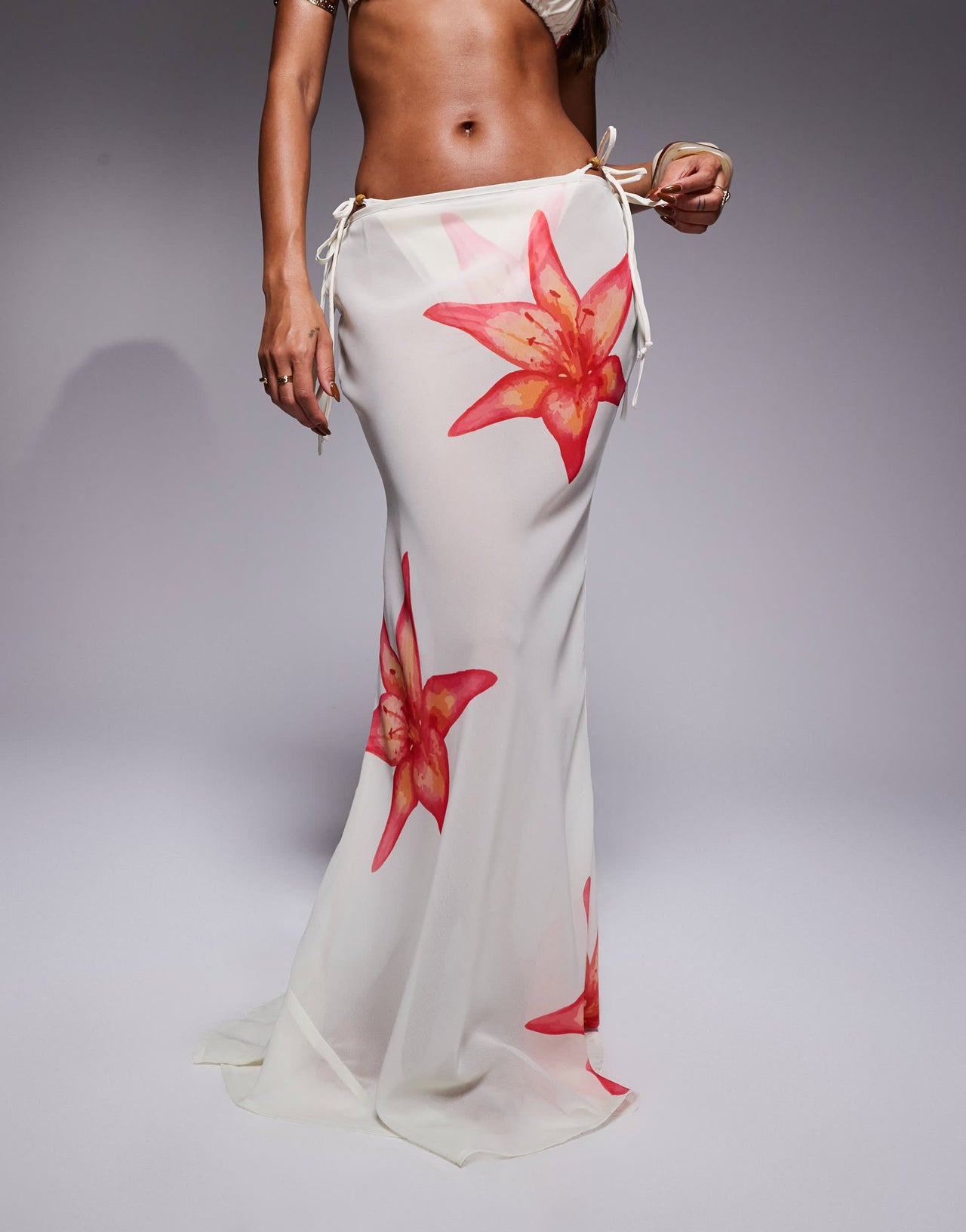 Candypants flower polygeorgette maxi beach skirt in cream