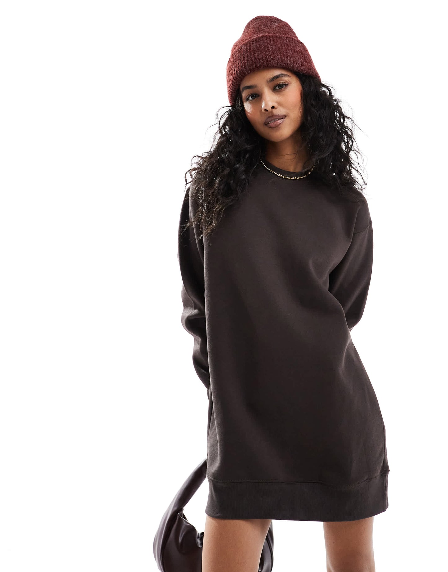 Pull&Bear oversized sweat dress in chocolate brown