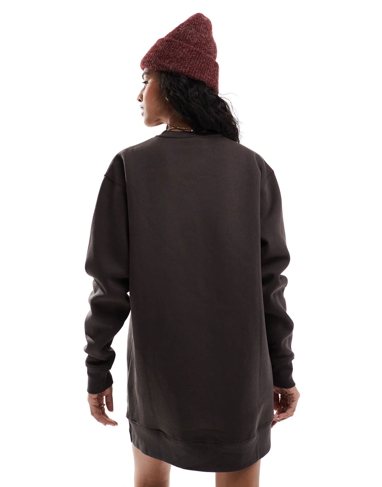 Pull&Bear oversized sweat dress in chocolate brown