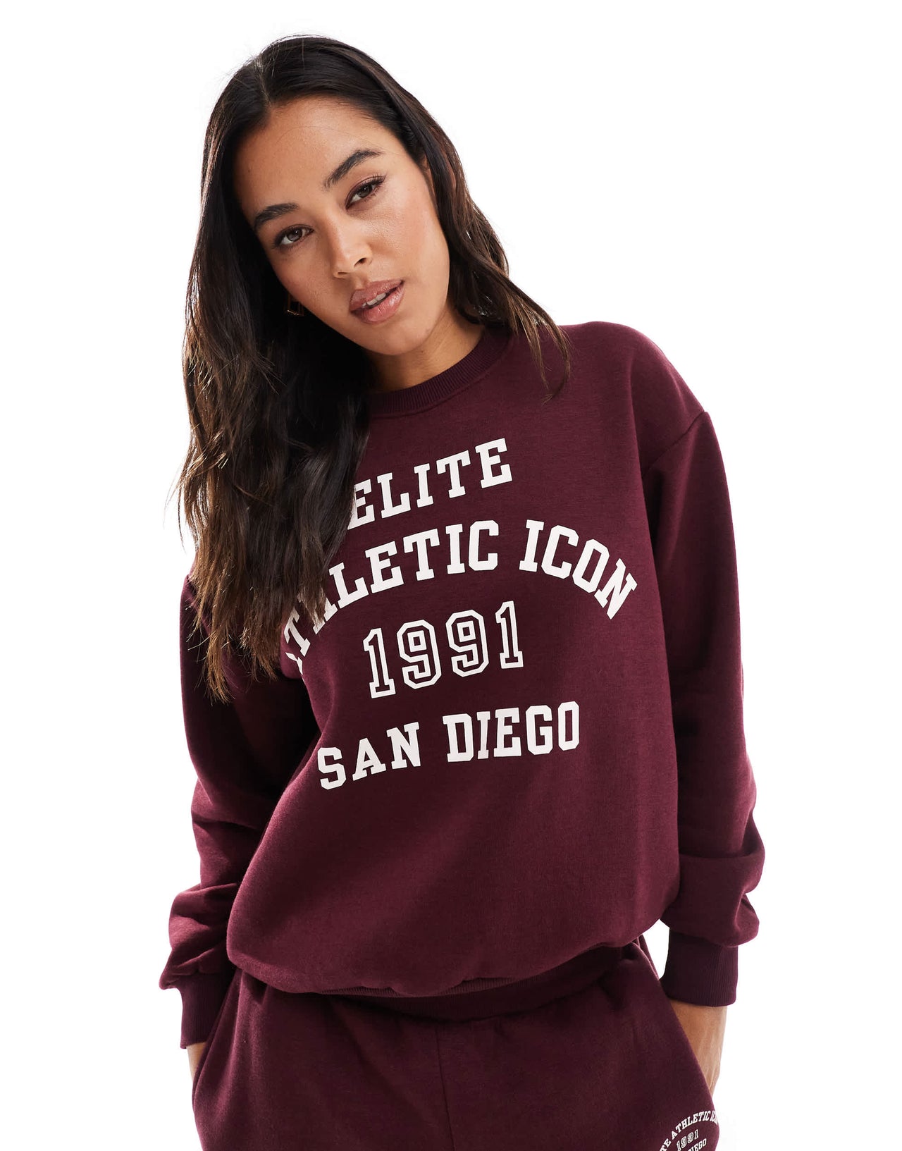 Pull&Bear San Diego graphic co-ord sweat in burgundy