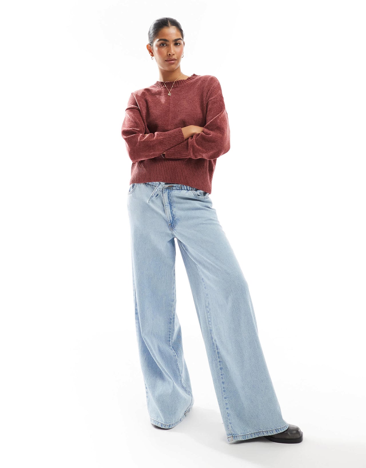 Pull&Bear chenille knitted jumper in burgundy red
